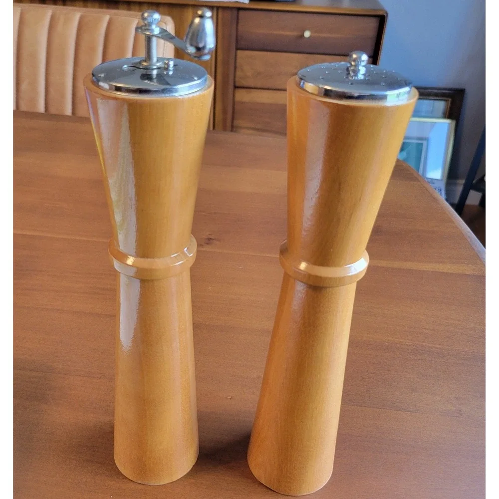 Vintage Wood Salt Shaker and Pepper Mill Set Made in Japan 10in MCM Original Box